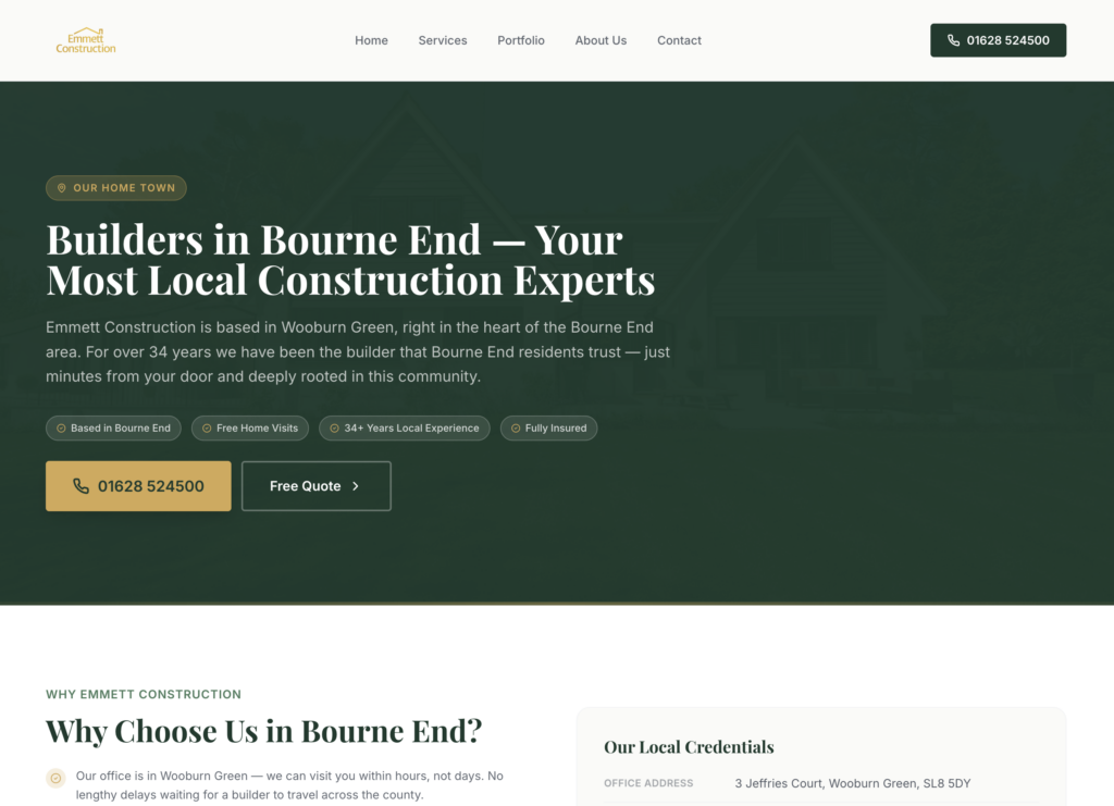 Local contractor SEO page