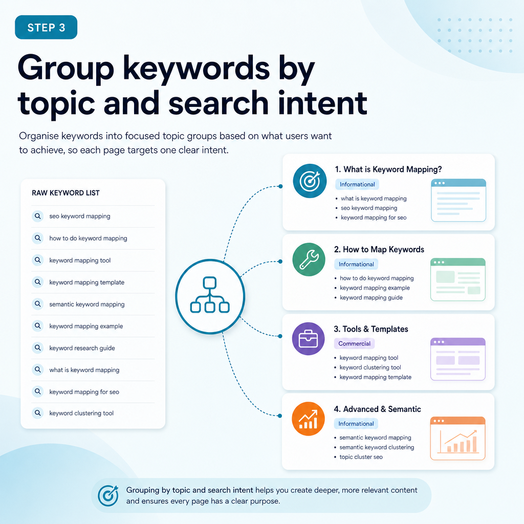 Step 3: Group keywords by topic and search intent